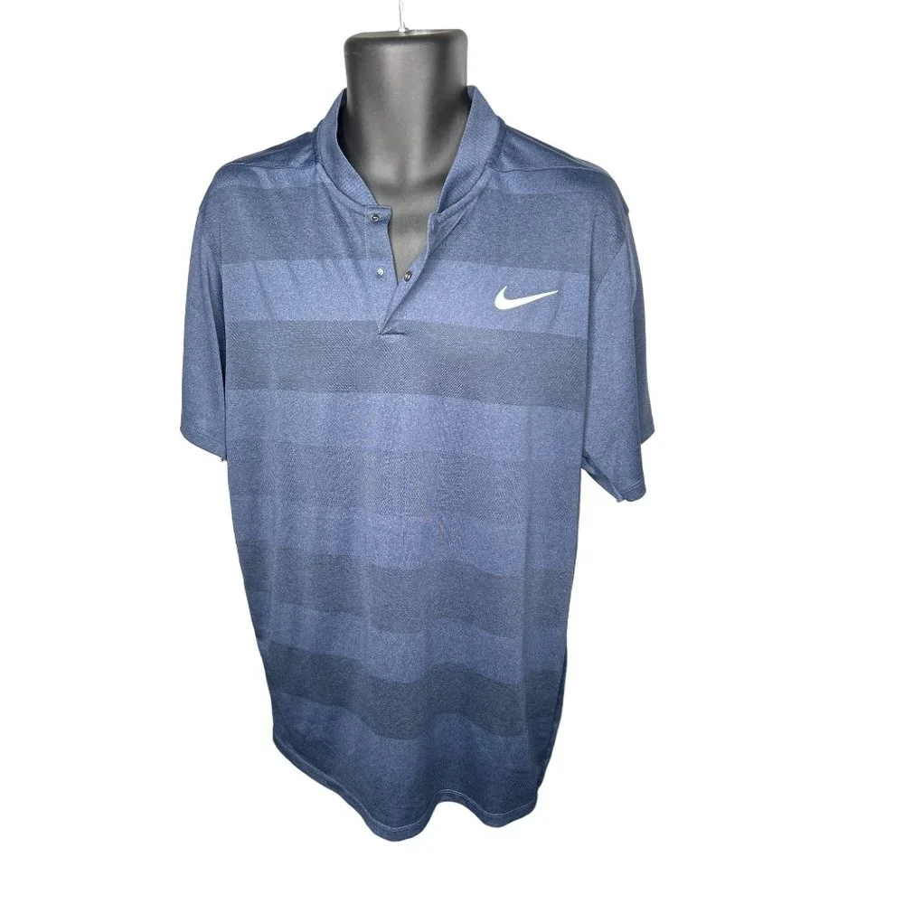 XL Nike Golf Modern Fit Stripe Shirt Blue Round Neck Dri Fit